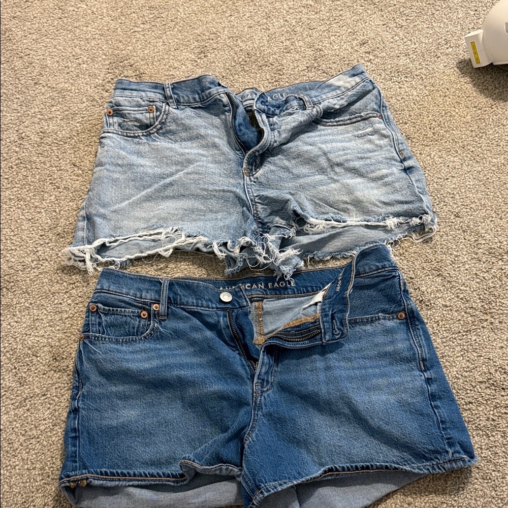 American Eagle Outfitters Women's Light and Dark Blue Jean Shorts